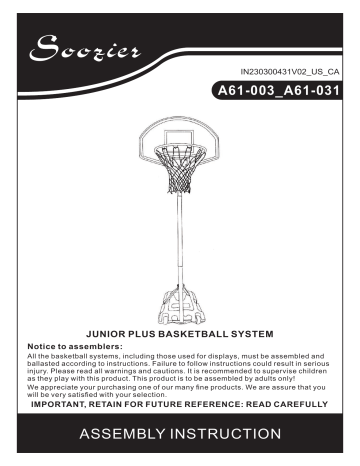 A61-003 | Soozier A61-031 Portable Kids Basketball Hoop Manuel utilisateur | Fixfr