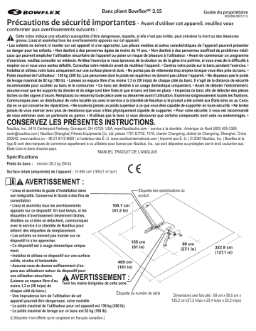 Bowflex 3.1S Series Bench Manuel utilisateur | Fixfr