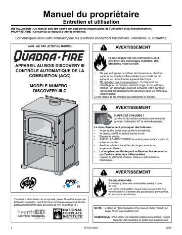 Quadra-Fire Discovery III Wood Stove Manuel du propriétaire | Fixfr