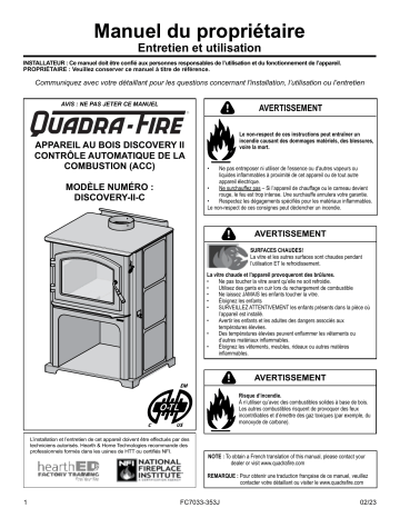 Quadra-Fire Discovery II Wood Stove Manuel du propriétaire | Fixfr