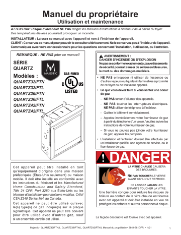 Majestic Quartz Series Direct Vent Gas Fireplace Manuel du propriétaire | Fixfr