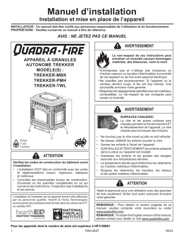 Quadra-Fire Trekker Series Pellet Stove Installation manuel | Fixfr
