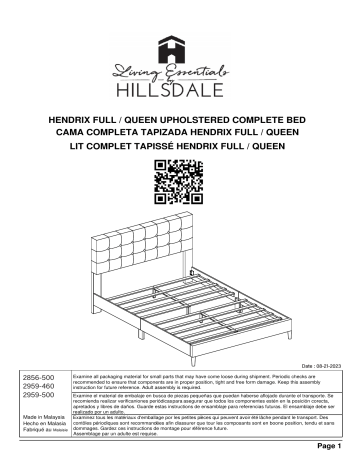 Manuel du propriétaire du lit tapissé Hendrix de Hillsdale Furniture | Fixfr