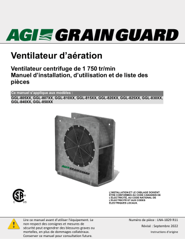 AGI Grain Guard - Aeration Fan1750 RPM Centrifugal Fan Manuel utilisateur | Fixfr