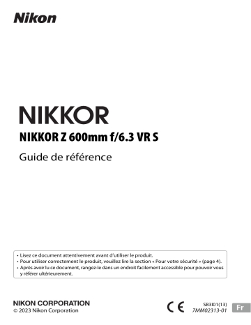 Manuel utilisateur Nikon NIKKOR Z 600mm f/6.3 VR S | Fixfr