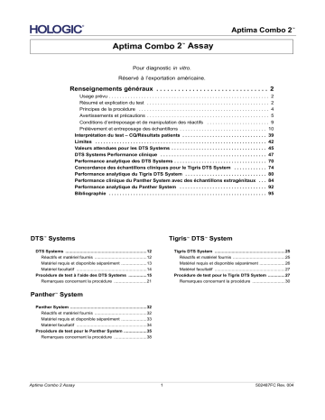 Aptima Combo 2 Assay: Manuel d'utilisation pour Panther, Tigris & DTS | Fixfr