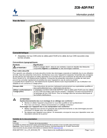 Manuel ZCB-ADP/PAT - Adaptateur de bus CAN - WURM | Fixfr