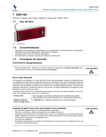 Manuel Dsp100: Afficheur de température pour postes réfrigérés | Fixfr