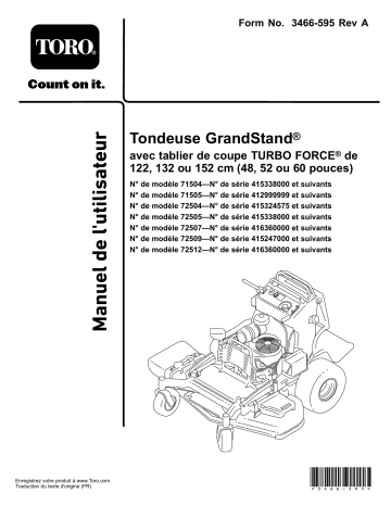 Manuel d'utilisation Toro GrandStand 152 cm | Fixfr