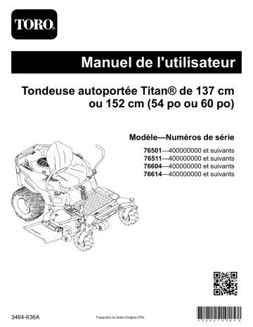 Manuel de l'utilisateur Toro Titan MyRIDE 60in Zero Turn Riding Mower | Fixfr