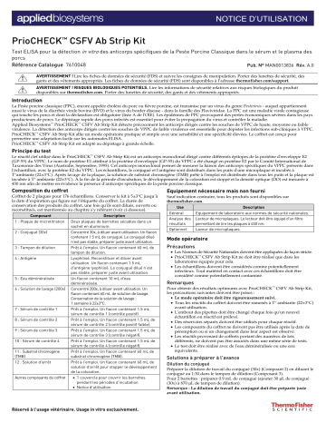 Thermo Fisher Scientific PrioCHECK CSFV Ab Strip Kit Mode d'emploi | Fixfr