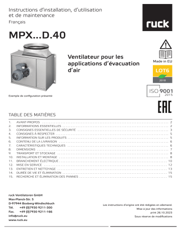 MPX 280 D2 40 | MPX 225 D2 40 | MPX 400 D4 40 | MPX 355 D4 40 | MPX 315 D2 40 | MPX 450 D4 40 | Ruck MPX 315 D4 40 Manuel du propriétaire | Fixfr