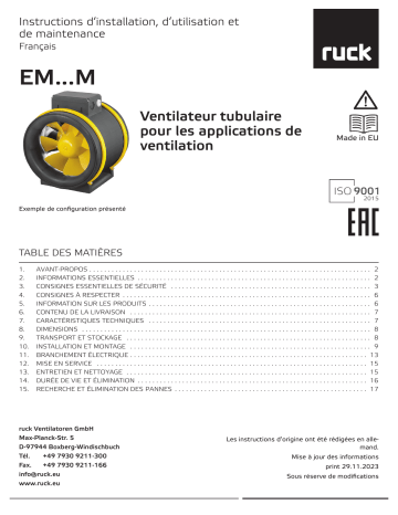 Manuel du Propriétaire Ruck EM 160L E2M 01 - Ventilateur Tubulaire | Fixfr