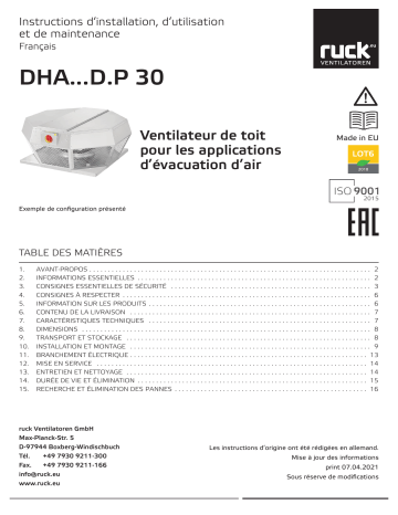 Manuel d'utilisation Ruck DHA 560 D4P 30 - Ventilateur de toit pour évacuation d'air | Fixfr