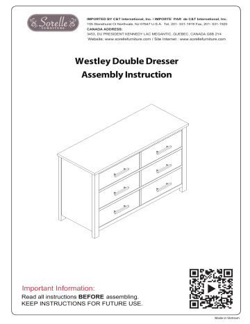 Manuel d'utilisation de la commode double Westley de Sorelle | Fixfr