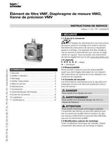 Manuel du VMF, VMO, VMV de Kromschroder - Instructions d'utilisation et de maintenance | Fixfr