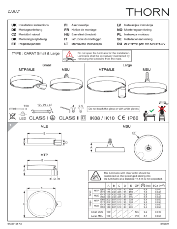 Thorn Carat / CT S 24L25-730 NR CL1 T76F ANT  Guide d'installation | Fixfr