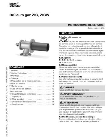 Kromschroder ZIC, ZICW: Manuel d'Utilisation | Fixfr