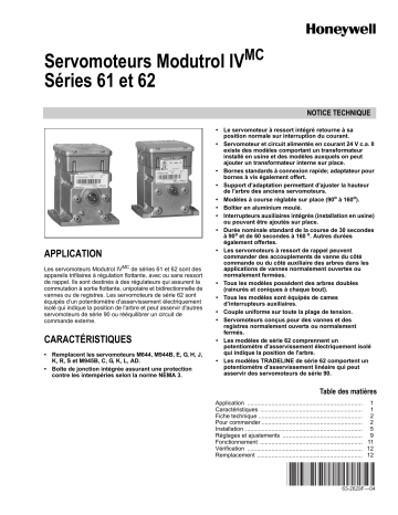 Manuel d'utilisation Honeywell Servomoteurs Modutrol IV séries 61 et 62 | Fixfr