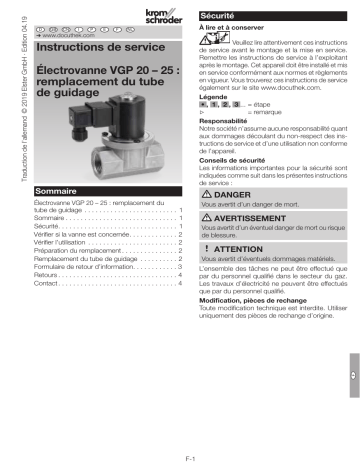 Kromschroder VGP 20-25 Remplacement du tube de guidage : Manuel | Fixfr