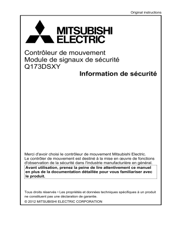 Mitsubishi Electric CONTRÔLEUR DE MOUVEMNETMITSUBISHIModule de signaux de sécurité Q173DSXY Manuel du propriétaire | Fixfr