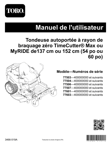 Toro TimeCutter MyRIDE 60in Manuel d'utilisation | Fixfr