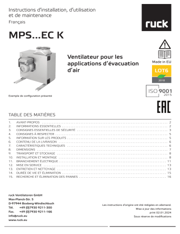 Manuel Ruck MPS 315 EC I K 01 - Ventilateur Extraction d'Air | Fixfr
