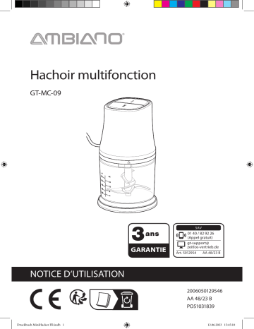 Manuel d'Utilisation Ambiano GT-MC-09 - Hachoir Multifonction | Fixfr