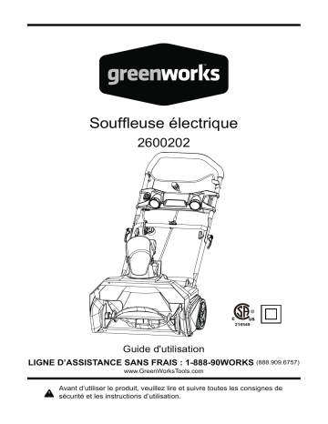 Manuel de l'utilisateur : Greenworks 13A 20in Snow Thrower | Fixfr