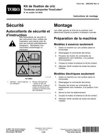 Manuel d'installation du kit de fixation de cric Toro, tondeuse TimeCutter | Fixfr