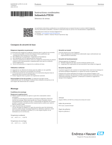 Manuel d'utilisation KA Soliswitch FTE30 - Endres+Hauser | Fixfr