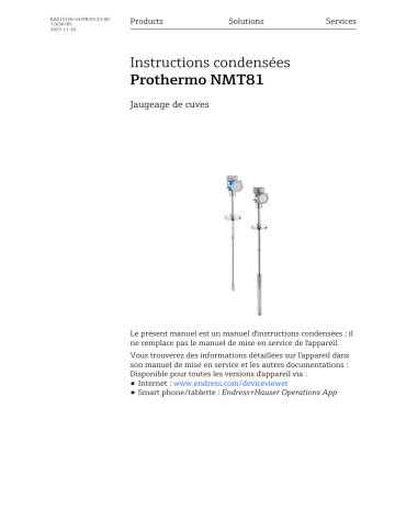 Manuel utilisateur Endres+Hauser Prothermo NMT81 - Mesure de température pour cuves | Fixfr