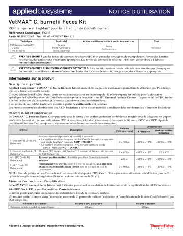 Thermo Fisher Scientific VetMAX C. burnetii Feces Kit Mode d'emploi | Fixfr