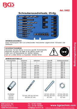 BGS technic 8462 – Guide de démarrage rapide – Extracteurs de vis cassées