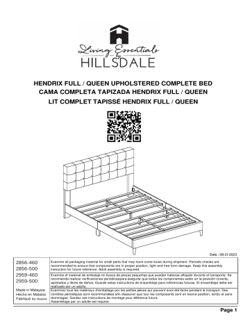 Hillsdale Furniture Hendrix Upholstered Bed Manuel du propriétaire | Fixfr