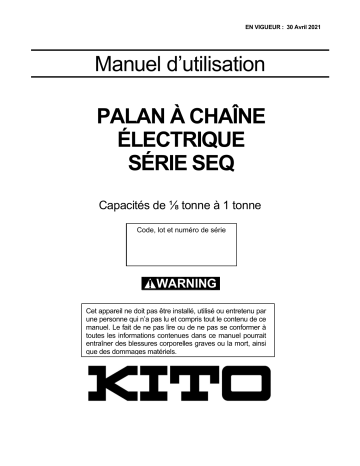 KITO SEQ Manuel du propriétaire -  palans électriques à chaîne | Fixfr