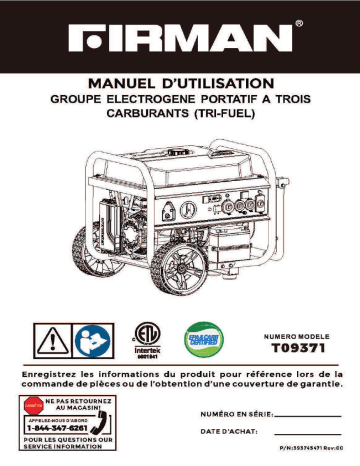 Manuel Utilisateur Firman T09371 - Groupe Electrogène Tri-Carburant | Fixfr