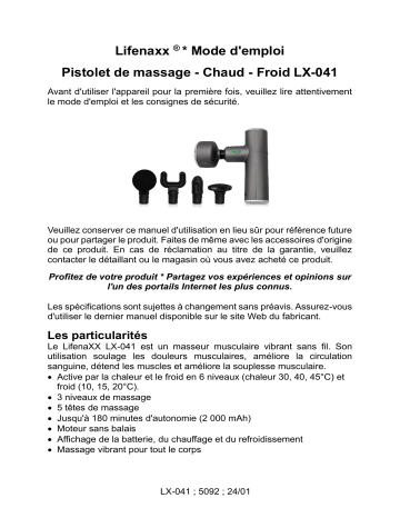 Lifenaxx LX-041 Manuel d'utilisation - Pistolet de Massage Chaud-Froid | Fixfr