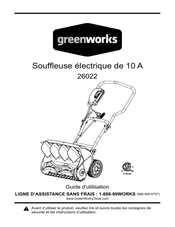 Greenworks 26022 Manuel du propriétaire | Fixfr