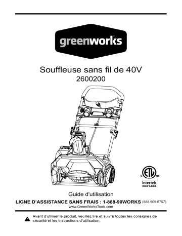 Greenworks 2600200 Manuel du propriétaire | Fixfr