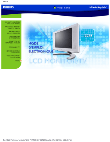 Manuel d'utilisation Philips 170T4FS/00 - Télécharger PDF | Fixfr