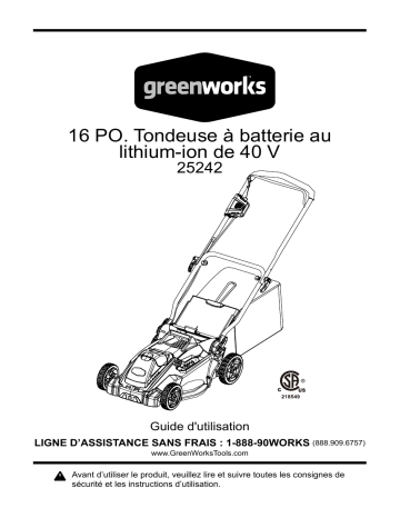 Greenworks 25242 Manuel du propriétaire - Tondeuse à gazon 40V | Fixfr