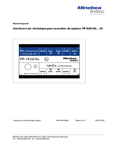 Manuel du propriétaire Minebea Intec Interfaces à sécurité intrinsèque pour capteurs de pesage PR 1626/6x | Fixfr