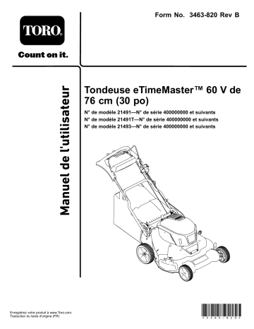 Manuel d'utilisation Toro eTimeMaster 30in 60V - Tondeuse à gazon | Fixfr