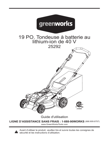 Greenworks 25292 Manuel du propriétaire - Tondeuse à Gazon | Fixfr