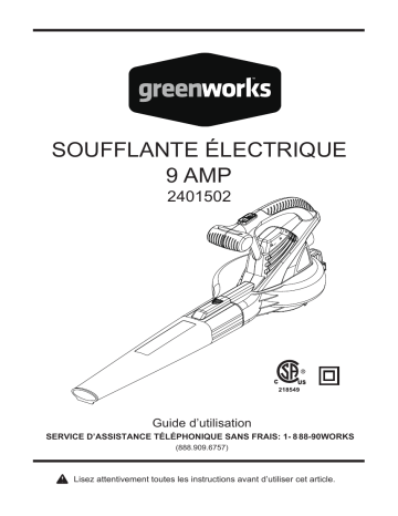 Greenworks 2401502 Manuel du propriétaire | Fixfr