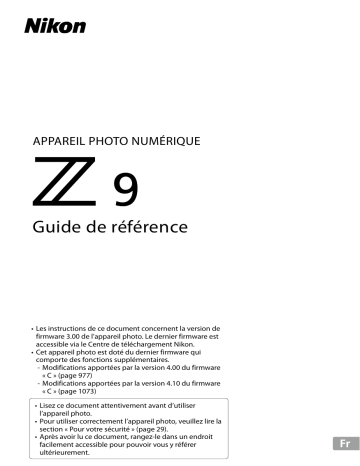 Nikon Z 9 Guide de référence - Manuel d'utilisation | Fixfr
