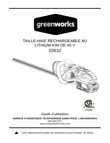 Greenworks 22632 Manuel du propriétaire | Fixfr