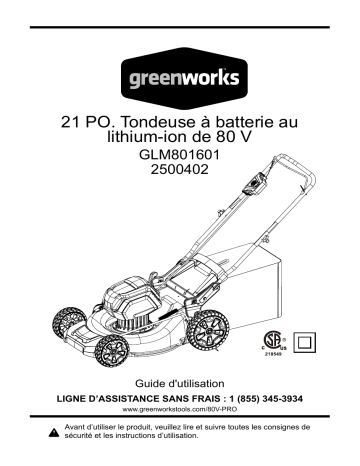 Greenworks 2500402 Manuel du propriétaire | Fixfr