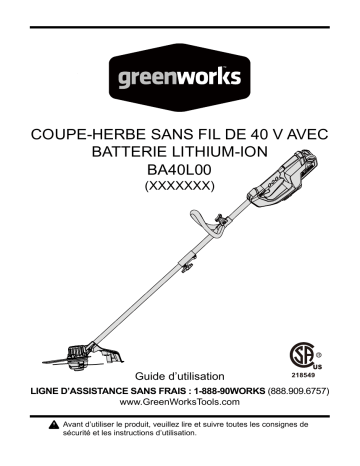 Greenworks 2100402 Manuel du propriétaire | Fixfr